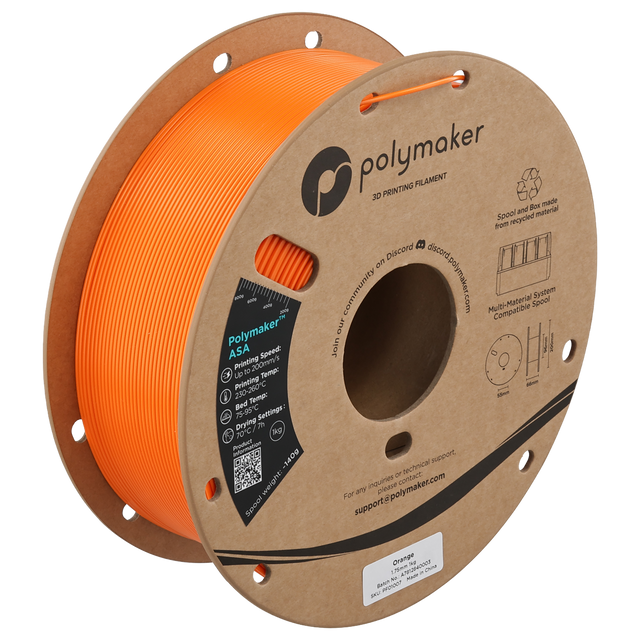 Polymaker ASA Filament in Orange, 1,75 mm, 1 kg auf der Kartonspule