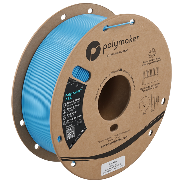 Polymaker ASA Filament in Pop Blue, 1,75 mm, 1 kg auf der Kartonspule