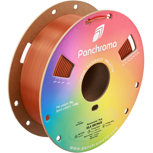 Polymaker Panchroma Silk PLA Filament Bronze auf der Spule, Ansicht schräg von oben
