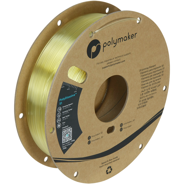 Polymaker PolyDissolve S1 PVA-Filament Natural auf der Spule, Ansicht schräg von oben
