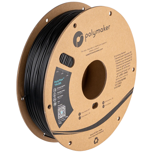 Polymaker PolyFlex TPU95 Filament in Black, 1,75 mm, 0,75 kg auf der Kartonspule