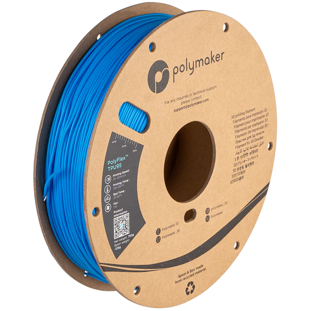 Polymaker PolyFlex TPU95 Filament in Blue, 1,75 mm, 0,75 kg auf der Kartonspule