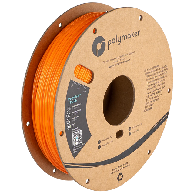 Polymaker PolyFlex TPU95 Filament in Orange, 1,75 mm, 0,75 kg auf der Kartonspule