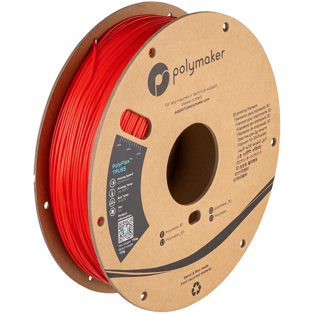 Polymaker PolyFlex TPU95 Filament in Red, 1,75 mm, 0,75 kg auf der Kartonspule